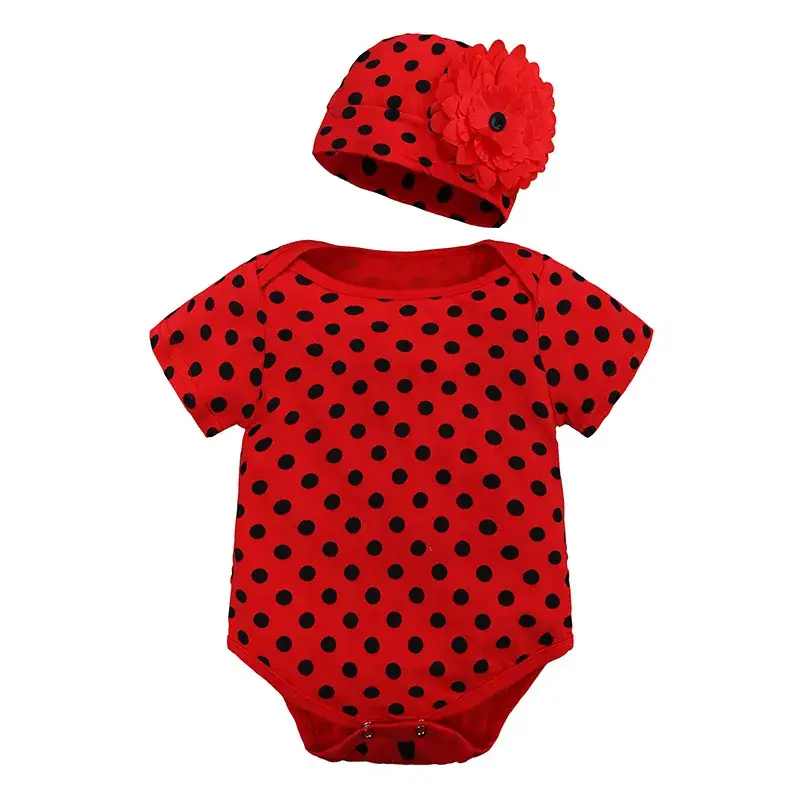 Red Polka Dot Baby Onesie with Hat Set - Image 9