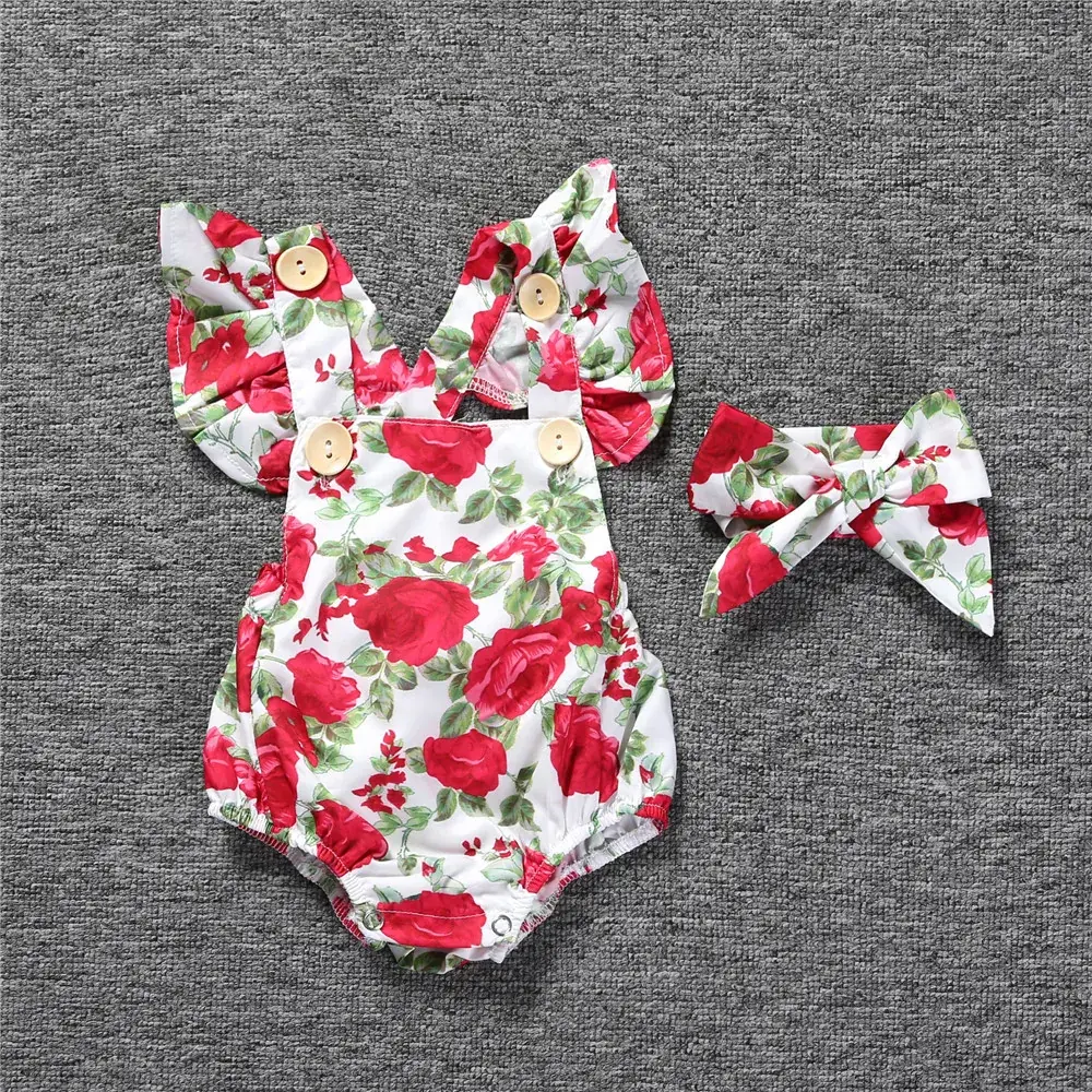 Girls Floral Rose Baby Suit with Bow Set - Image 4