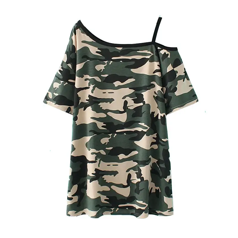 Women Camouflage Cold Shoulder T-Shirt Mid Length - Image 6