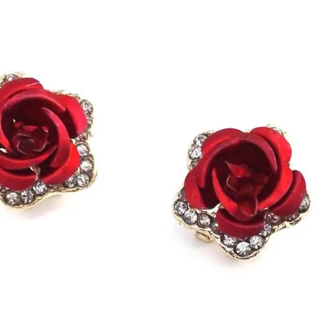 Korean Fashion Rose Earrings with Rhinestones - Image 8