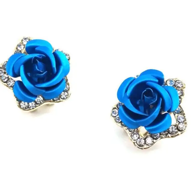 Korean Fashion Rose Earrings with Rhinestones - Image 10
