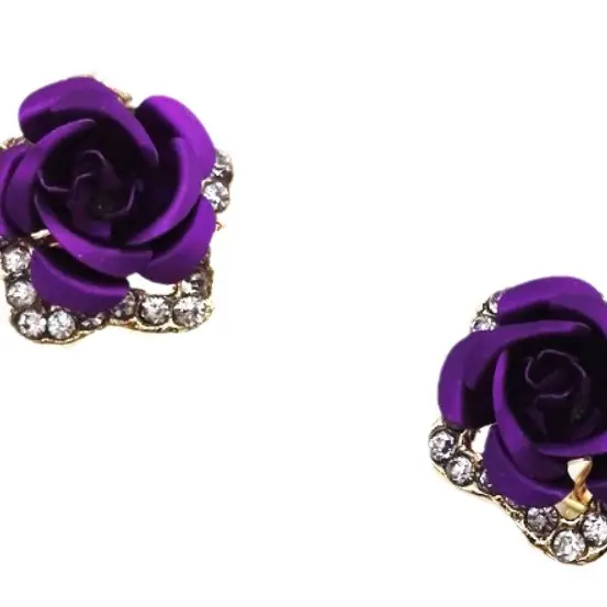 Korean Fashion Rose Earrings with Rhinestones - Image 11