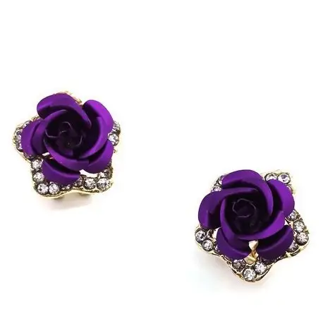 Korean Fashion Rose Earrings with Rhinestones - Image 2