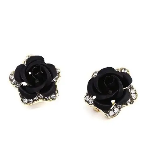 Korean Fashion Rose Earrings with Rhinestones - Image 3