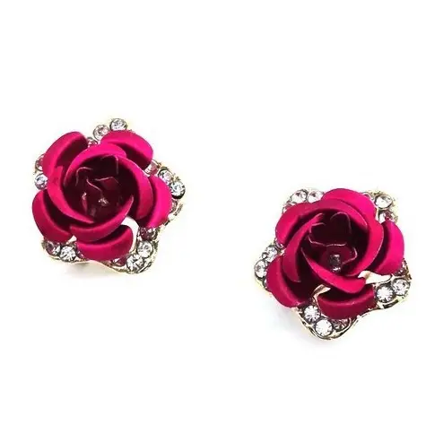 Korean Fashion Rose Earrings with Rhinestones - Image 5