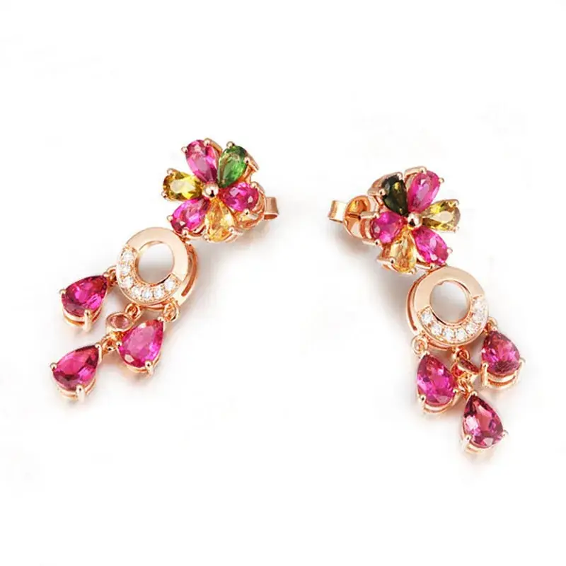 Korean Red Tourmaline Earrings 18K Gold Set