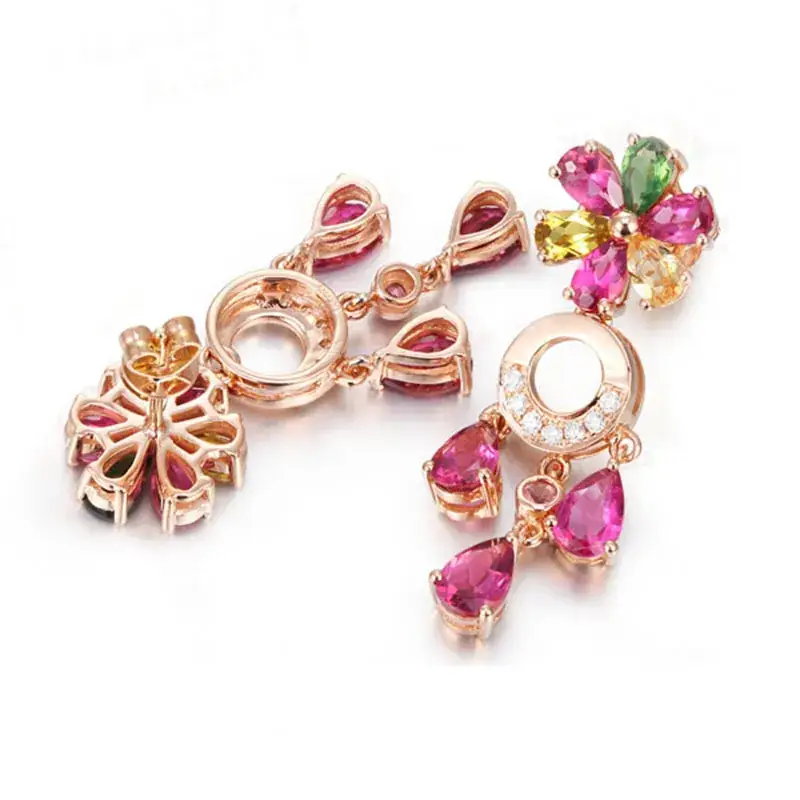 Korean Red Tourmaline Earrings 18K Gold Set
