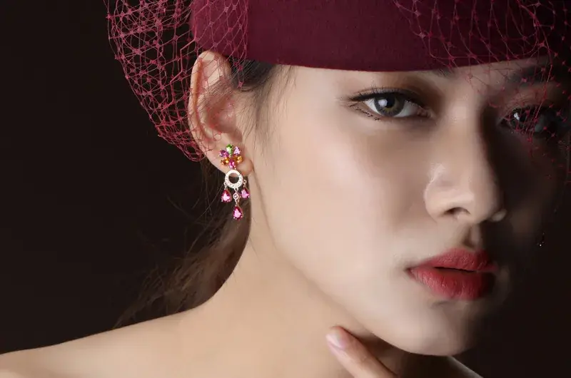Korean Red Tourmaline Earrings 18K Gold Set — feature 14