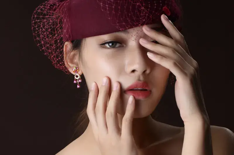 Korean Red Tourmaline Earrings 18K Gold Set — feature 15