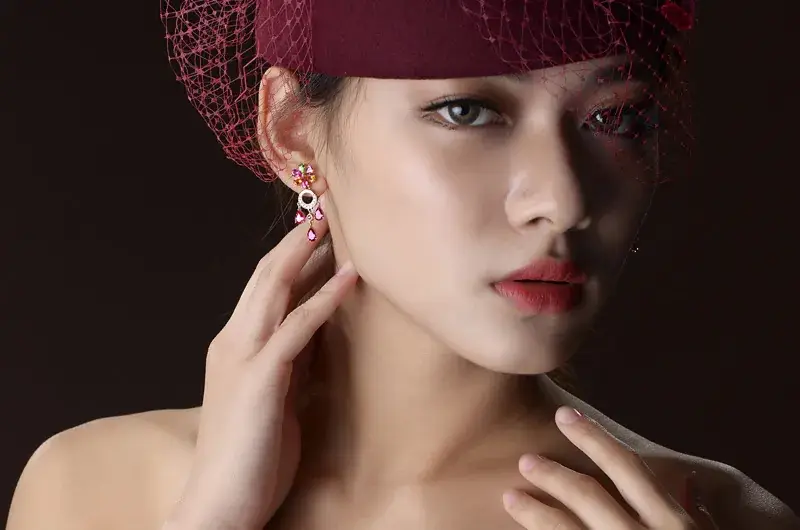 Korean Red Tourmaline Earrings 18K Gold Set — feature 16