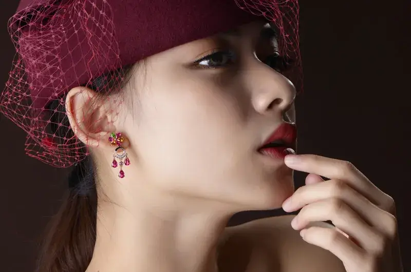 Korean Red Tourmaline Earrings 18K Gold Set — feature 17