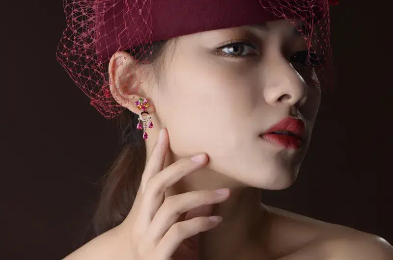 Korean Red Tourmaline Earrings 18K Gold Set — feature 19