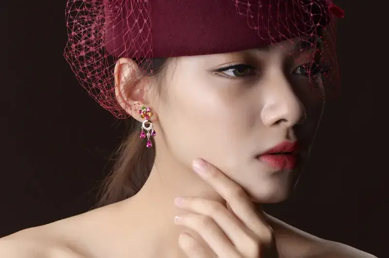 Korean Red Tourmaline Earrings 18K Gold Set — feature 20