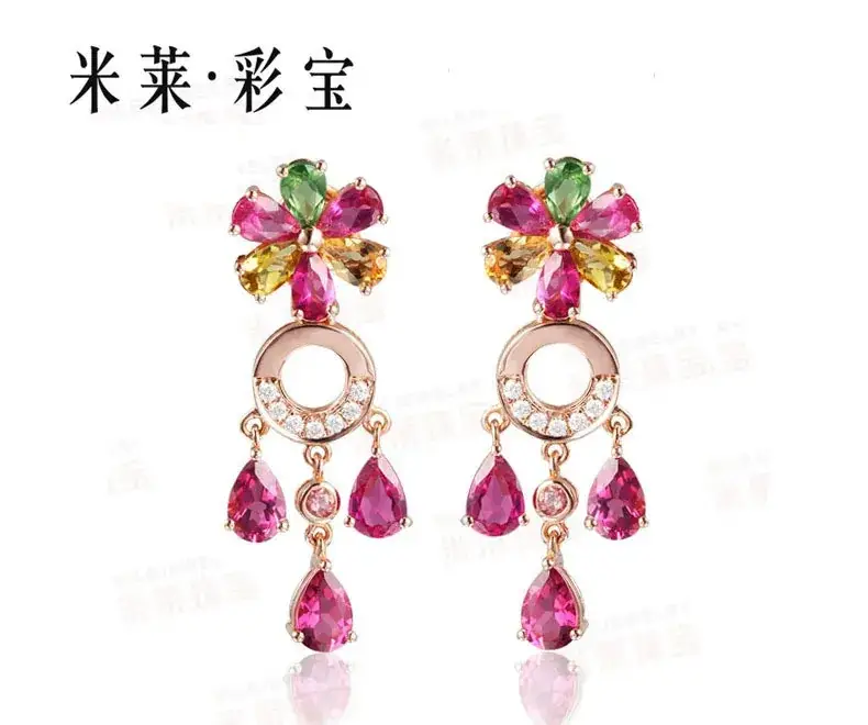 Korean Red Tourmaline Earrings 18K Gold Set — feature 4