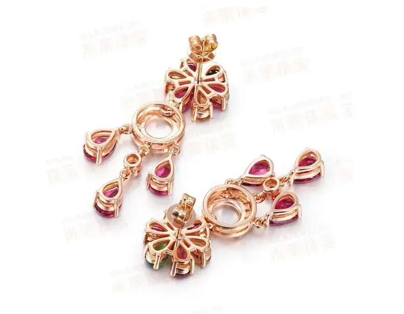 Korean Red Tourmaline Earrings 18K Gold Set — feature 7