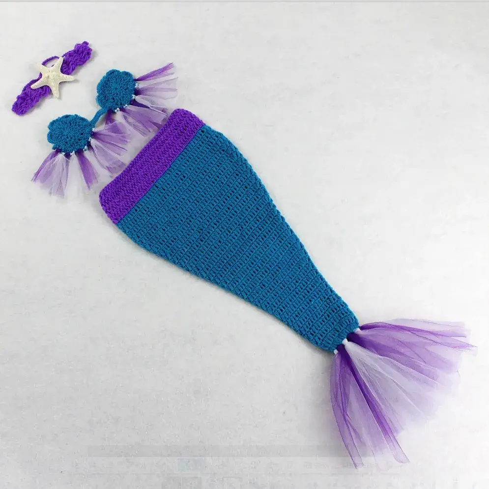 Children Mermaid Photo Studio Clothes Purple Blue Woven - Image 3