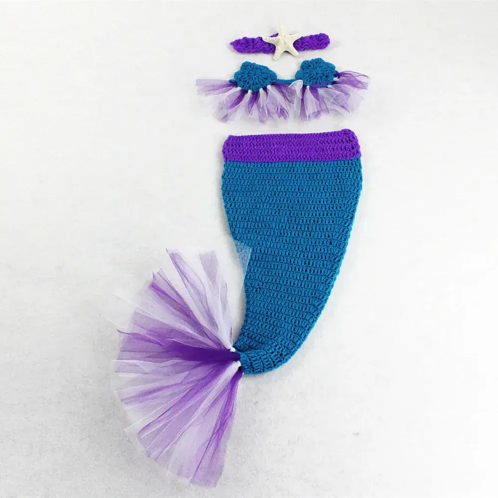 Children Mermaid Photo Studio Clothes Purple Blue Woven - Image 4