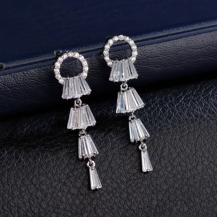 925 Sterling Silver AAA Zircon Tassel Earrings - Image 4