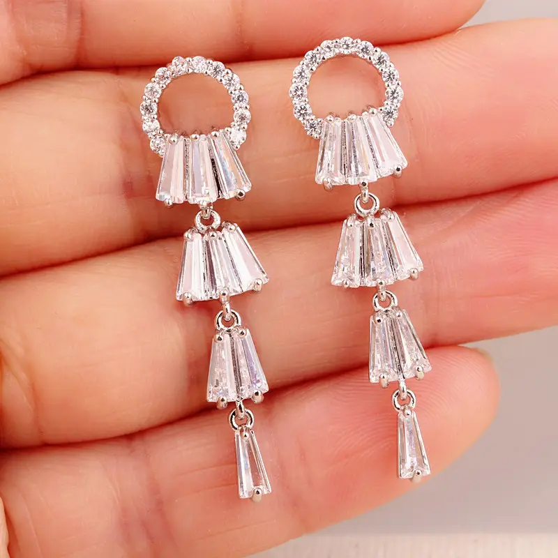 925 Sterling Silver AAA Zircon Tassel Earrings - Image 6