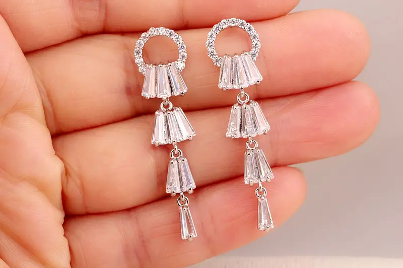 925 Sterling Silver AAA Zircon Tassel Earrings — feature 16