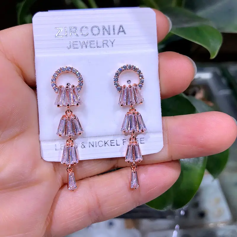 925 Sterling Silver AAA Zircon Tassel Earrings - Image 2