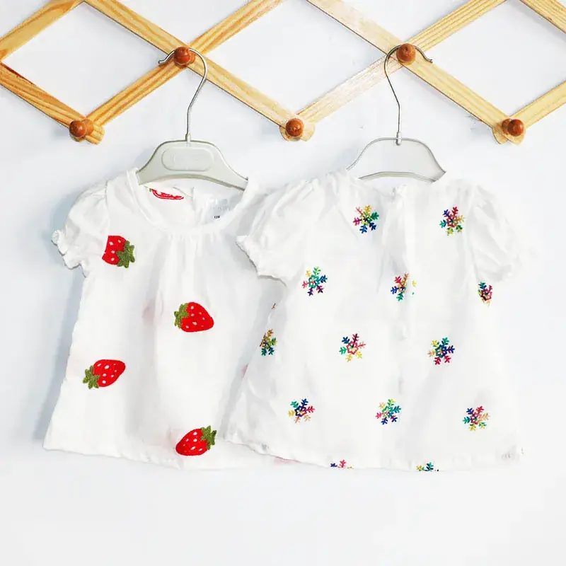 Girls Cotton Embroidered T-Shirt White Strawberry 1-3Y - Image 6