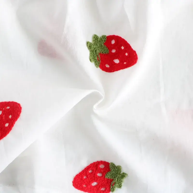 Girls Cotton Embroidered T-Shirt White Strawberry 1-3Y - Image 7