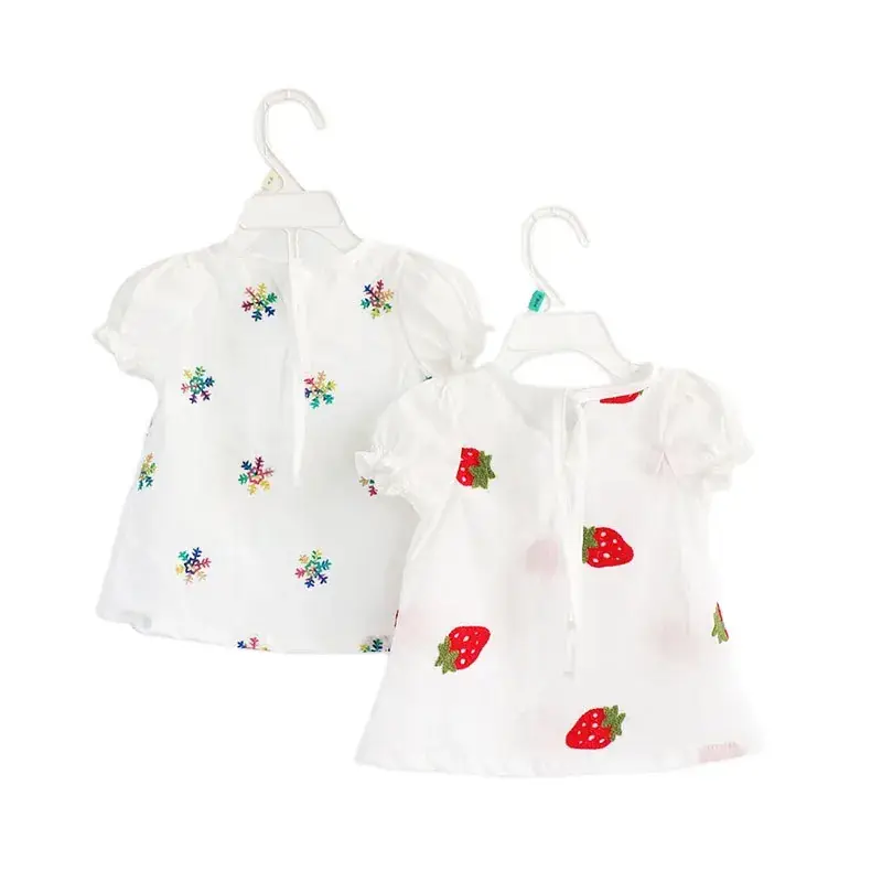 Girls Cotton Embroidered T-Shirt White Strawberry 1-3Y - Image 9