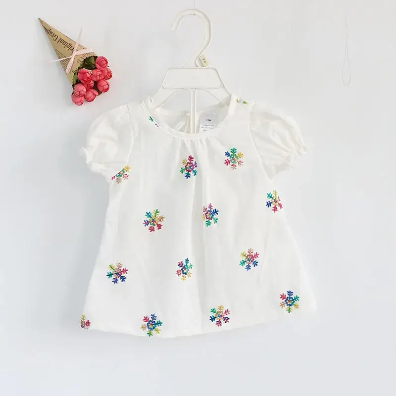 Girls Cotton Embroidered T-Shirt White Strawberry 1-3Y - Image 2