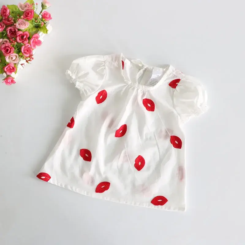 Girls Cotton Embroidered T-Shirt White Strawberry 1-3Y - Image 3