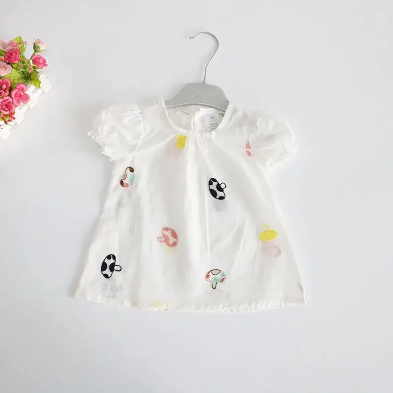 Girls Cotton Embroidered T-Shirt White Strawberry 1-3Y - Image 4