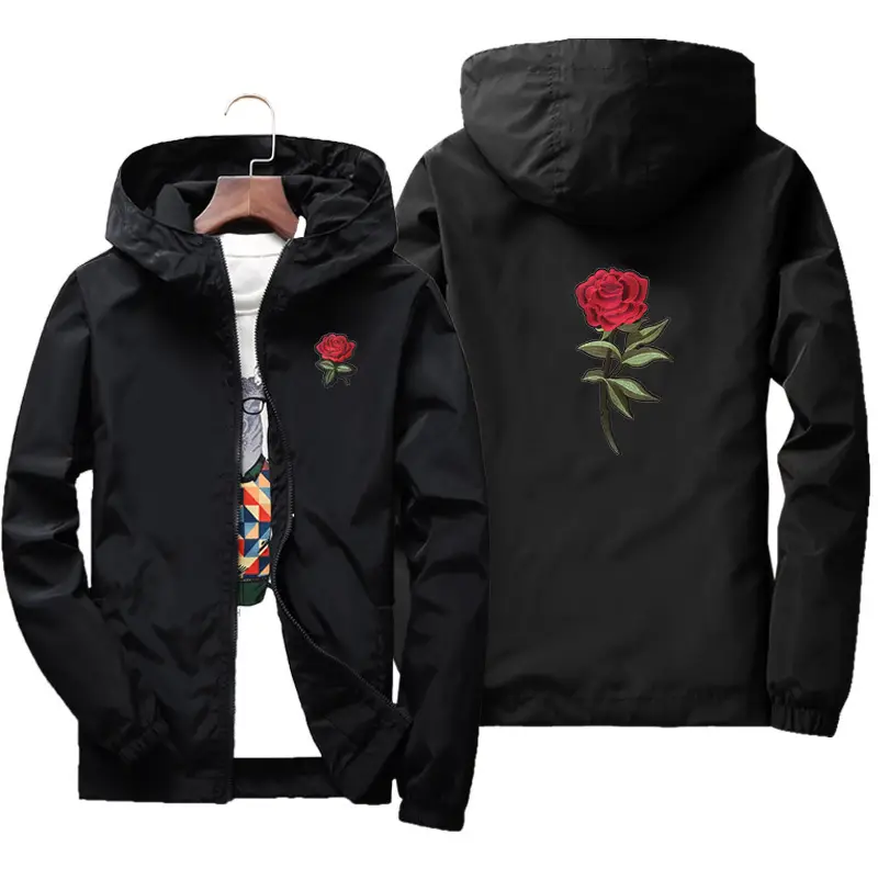 Men's Grey Hoodie with Red Rose Embroidery - Image 10