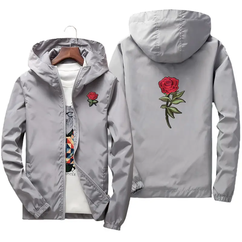 Men's Grey Hoodie with Red Rose Embroidery - Image 13