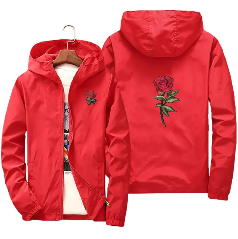 Men's Grey Hoodie with Red Rose Embroidery - Image 2