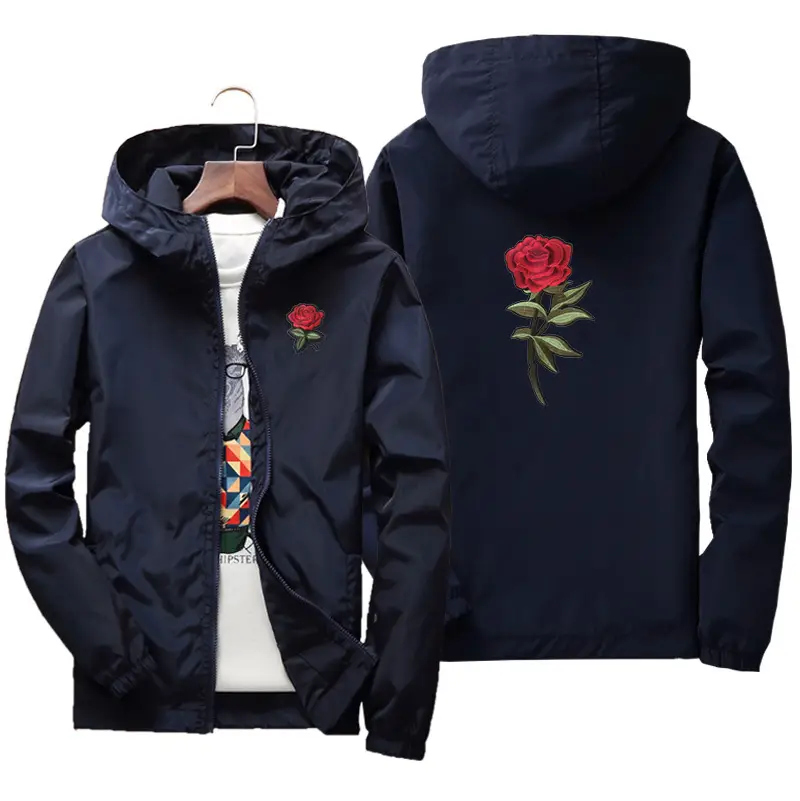 Men's Grey Hoodie with Red Rose Embroidery - Image 6