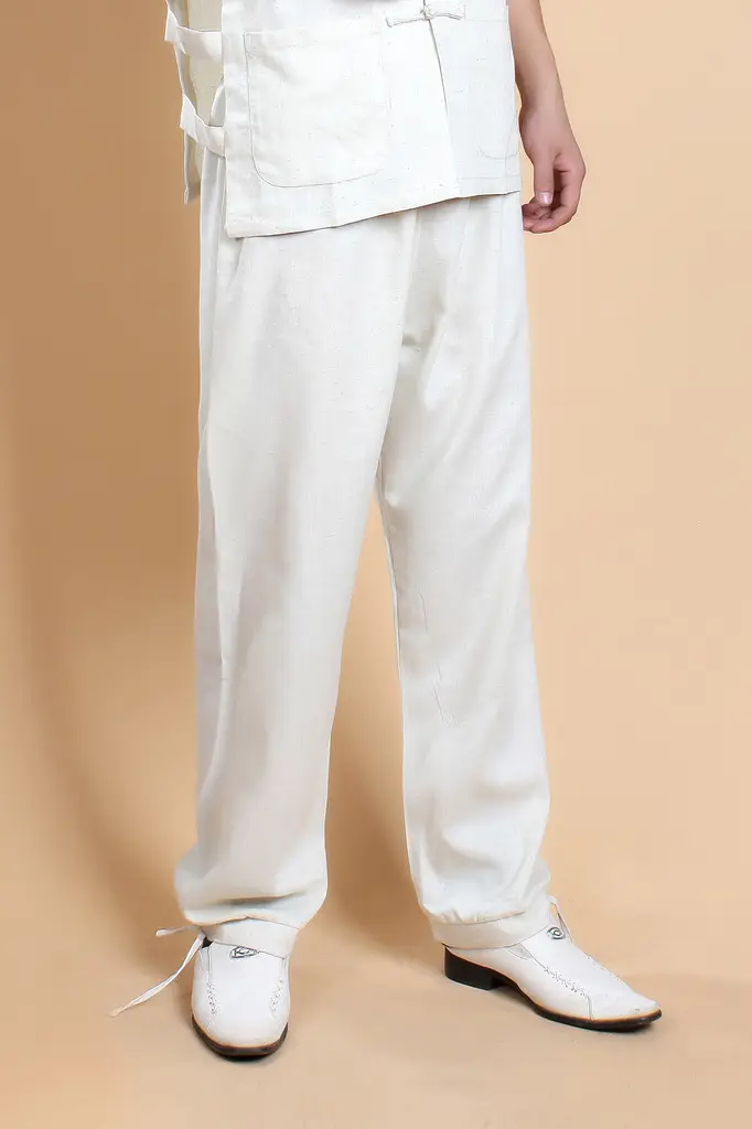 Men Cotton Linen Sleeveless Chinese Tang Suit White
