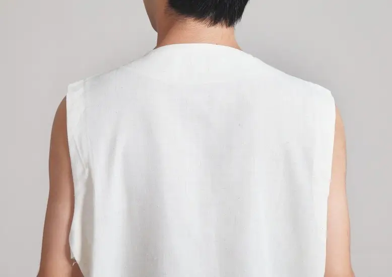 Men Cotton Linen Sleeveless Chinese Tang Suit White — feature 11