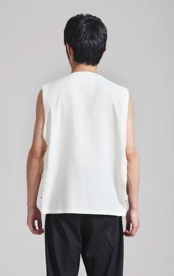 Men Cotton Linen Sleeveless Chinese Tang Suit White — feature 8