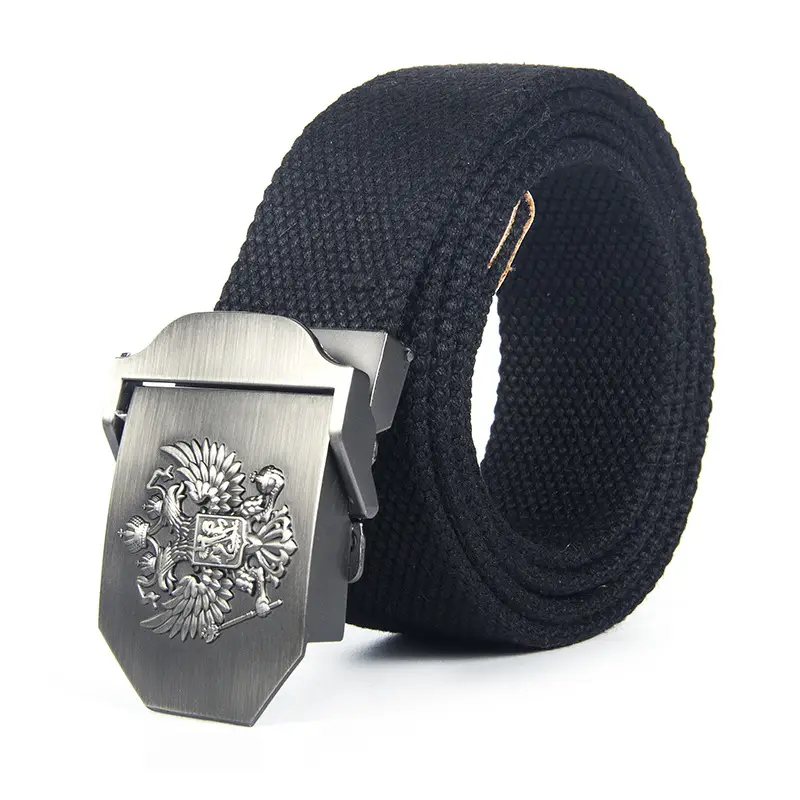 Men's Russian Thickened Belt Canvas 10" Silver Buckle - Image 2