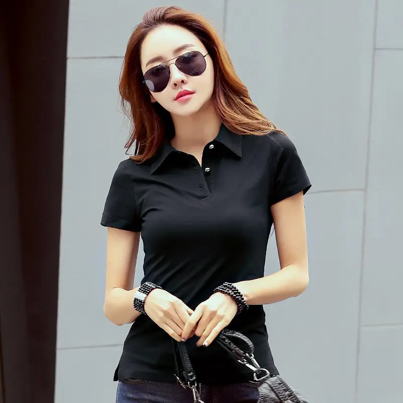 Women Cotton Polo T-Shirt White Large Summer - Image 5