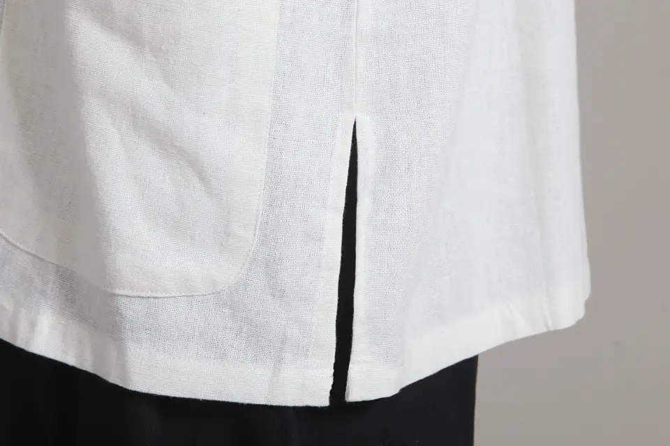 Men White Chinese Tang Suit Long Sleeve Cotton Linen — feature 10