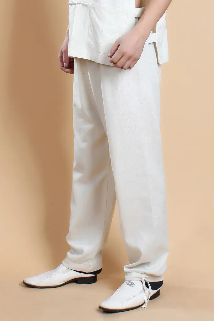 Men White Chinese Tang Suit Long Sleeve Cotton Linen — feature 13