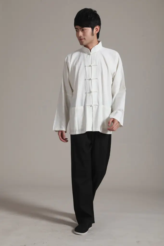 Men White Chinese Tang Suit Long Sleeve Cotton Linen — feature 6