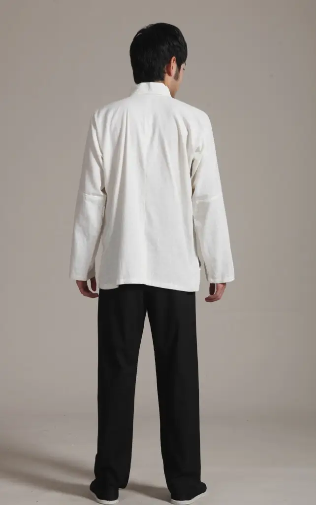 Men White Chinese Tang Suit Long Sleeve Cotton Linen — feature 7