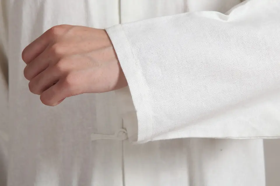 Men White Chinese Tang Suit Long Sleeve Cotton Linen — feature 8