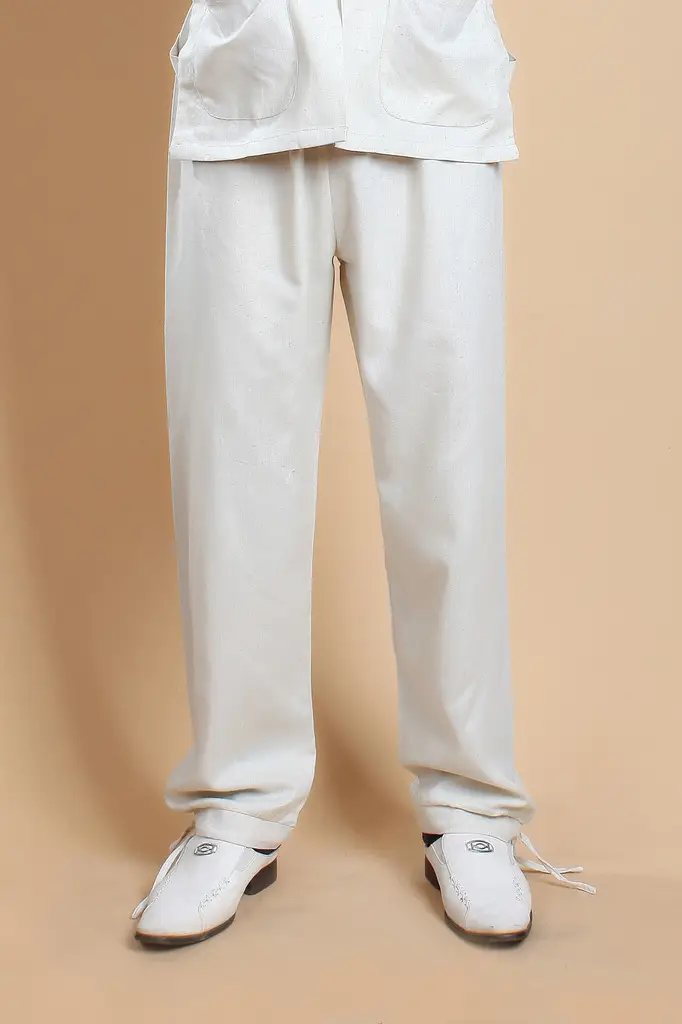 Men White Chinese Tang Suit Long Sleeve Cotton Linen - Image 3