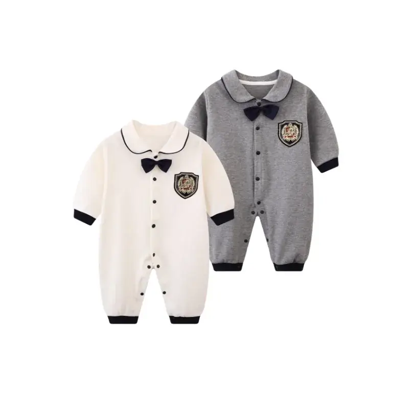 Baby Grey Cotton Jumpsuit with Bow & Patch - Image 21