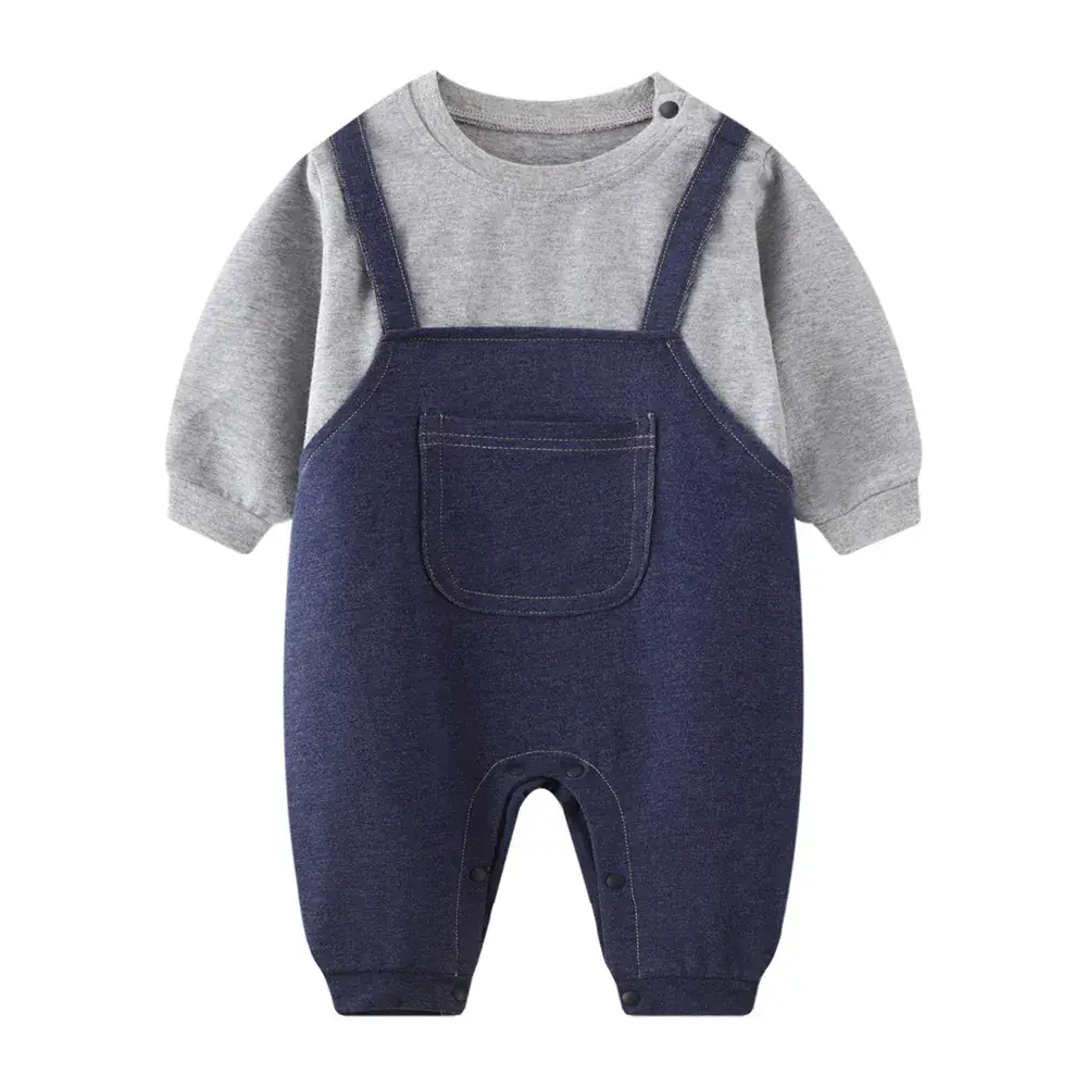 Baby Grey Cotton Jumpsuit with Bow & Patch - Image 10