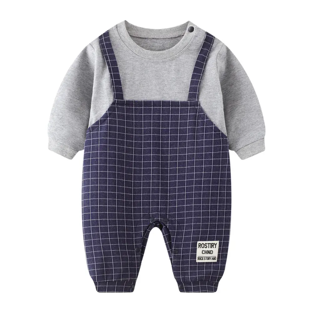 Baby Grey Cotton Jumpsuit with Bow & Patch - Image 11