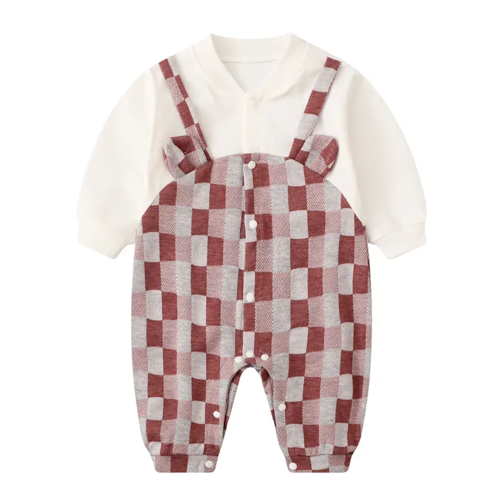 Baby Grey Cotton Jumpsuit with Bow & Patch - Image 3